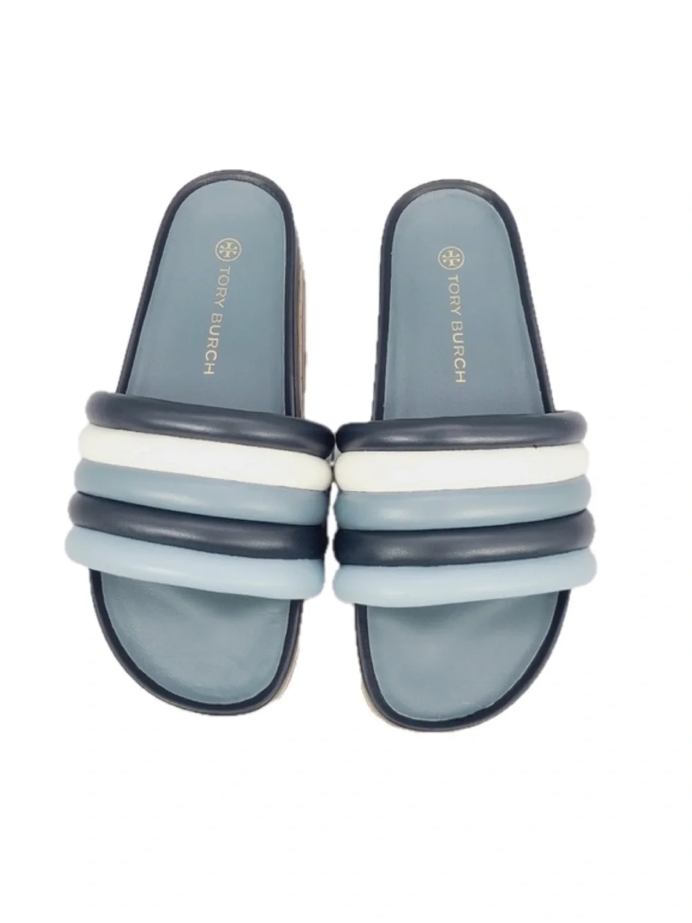 Tory Burch Padded Slide Sandals in Blue & White
